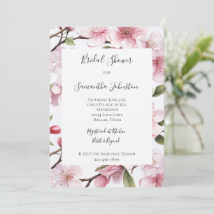 Pretty Pink Cherry Blossom Flowers Bridal Shower Invitation