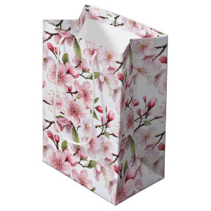 Pretty Pink Cherry Blossom Flowers Bridal Shower Medium Gift Bag