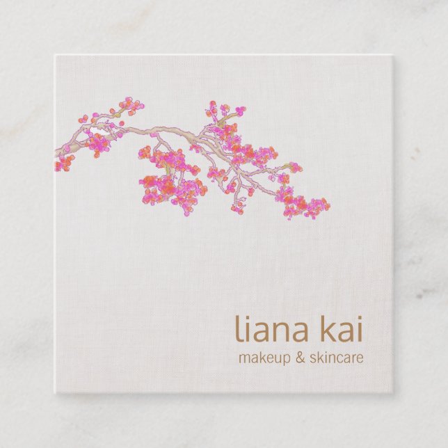 Pretty Pink Cherry Blossoms Floral Flower Square Business Card (Front)