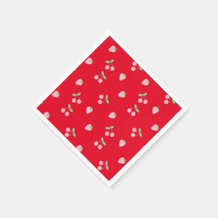 Pretty Pink Cherry Strawberry Fruit Pattern Red Napkin