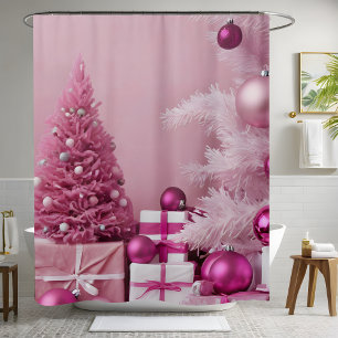Pretty Pink Christmas Backdrop Shower Curtain
