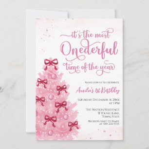 Pretty Pink Christmas Birthday Party Invitation