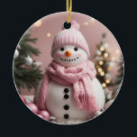 Pretty Pink Christmas Snowman Ceramic Tree Decoration<br><div class="desc">Pretty Pink Christmas Snowman</div>