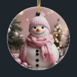 Pretty Pink Christmas Snowman Ceramic Tree Decoration<br><div class="desc">Pretty Pink Christmas Snowman</div>