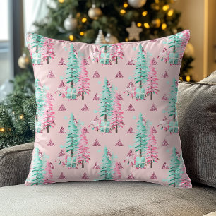 Pretty Pink Christmas Tree Pattern Cushion