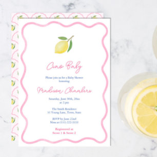 Pretty Pink Ciao Baby Lemon Girl Baby Shower Invitation