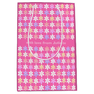 PRETTY PINK COLORFUL DAISY FLOWER PATTERN FLORAL MEDIUM GIFT BAG