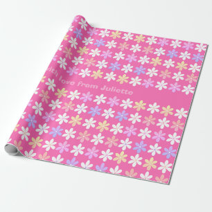 PRETTY PINK COLORFUL DAISY FLOWER PATTERN FLORAL WRAPPING PAPER