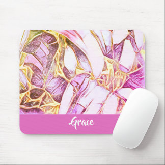 Pretty Pink Colours And Faux Gold Floral Monogram Mouse Pad