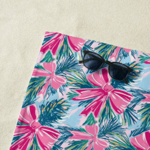 Pretty Pink Coquette Bow And Tree Sprig Pattern Beach Towel