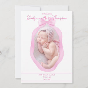 Pretty Pink Coquette Bow Ribbon Birth Announcement