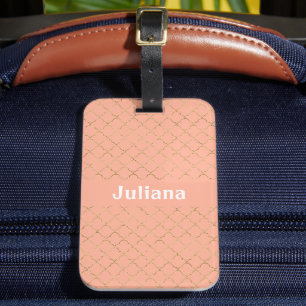 Pretty Pink Coral Gold Quatrefoil Personalised Luggage Tag
