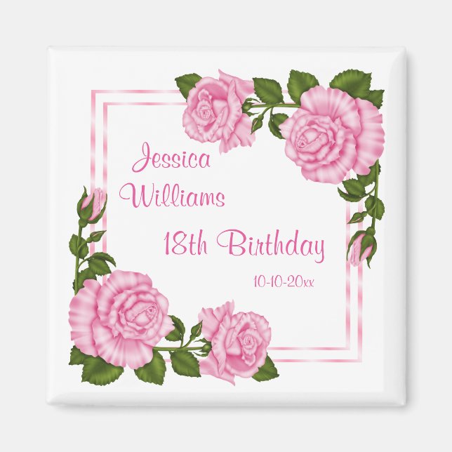 Pretty Pink Corner Bouquets 18th Birthday Magnet (Front)