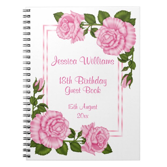 Pretty Pink Corner Bouquets 18th Birthday Spiral Notebook (Front)
