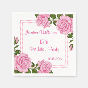 Pretty Pink Corner Bouquets 18th Napkin