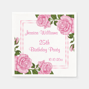 Pretty Pink Corner Bouquets 25th Napkin
