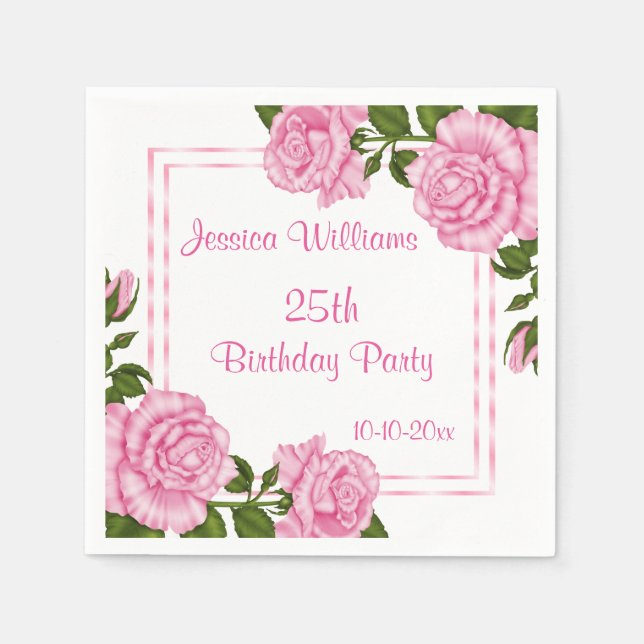 Pretty Pink Corner Bouquets 25th Napkin (Front)