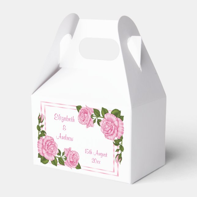 Pretty Pink Corner Bouquets Wedding Favour Box (Front Side)