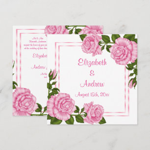Pretty Pink Corner Bouquets Wedding Invitation