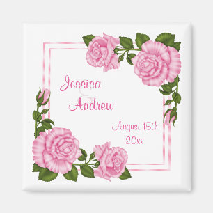 Pretty Pink Corner Bouquets Wedding Magnet