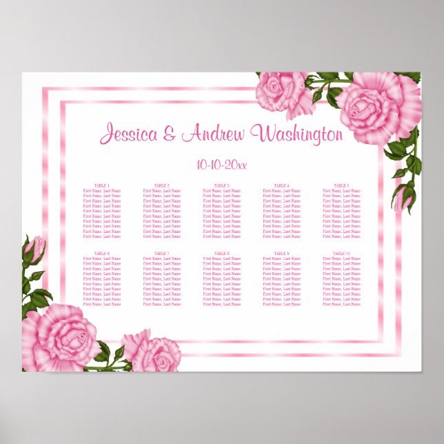 Pretty Pink Corner Bouquets Wedding Seating Chart (Front)
