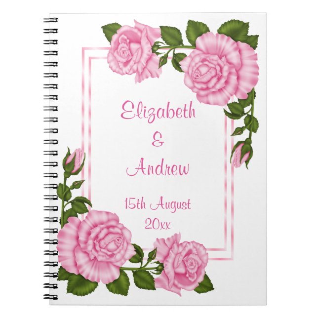 Pretty Pink Corner Bouquets Wedding Spiral Notebook (Front)