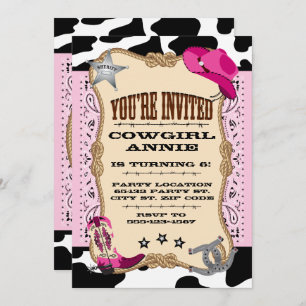 Pretty Pink Cowgirl Birthday Party Invitations