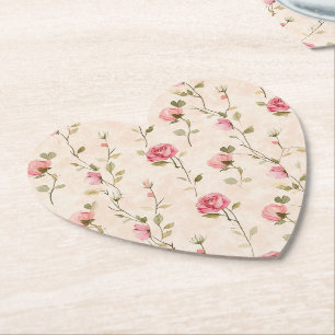 Pretty Pink Cream Roses Floral Wedding Paper Coaster
