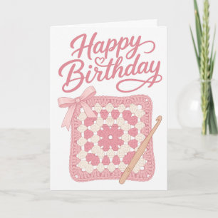 Pretty Pink Crochet Birthday Card