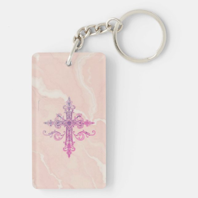 Pretty Pink Cross Acrylic Keychain (Back)