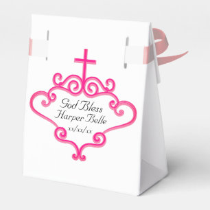 Pretty Pink Cross and Scroll Customisable Baptism Favour Box