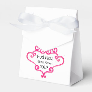 Pretty Pink Cross and Scroll Customisable Baptism Favour Box