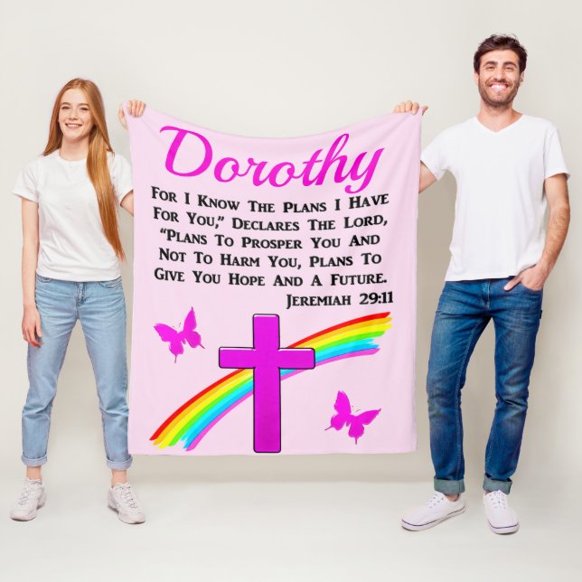 PRETTY PINK CROSS JEREMIAH 29:11 PERSONALIZED FLEECE BLANKET (In Situ)