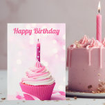 Pretty Pink Cupcake Photo Custom Happy Birthday Postcard<br><div class="desc">Send sweet birthday wishes with this beautiful pink cupcake photo postcard. The cake photography features a cute dessert with a single candle underneath your personalised Happy Birthday script.</div>