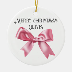 Pretty Pink Custom Coquette Bow Christmas Ceramic Tree Decoration