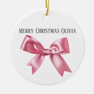 Pretty Pink Custom Coquette Bow Christmas Ceramic Tree Decoration