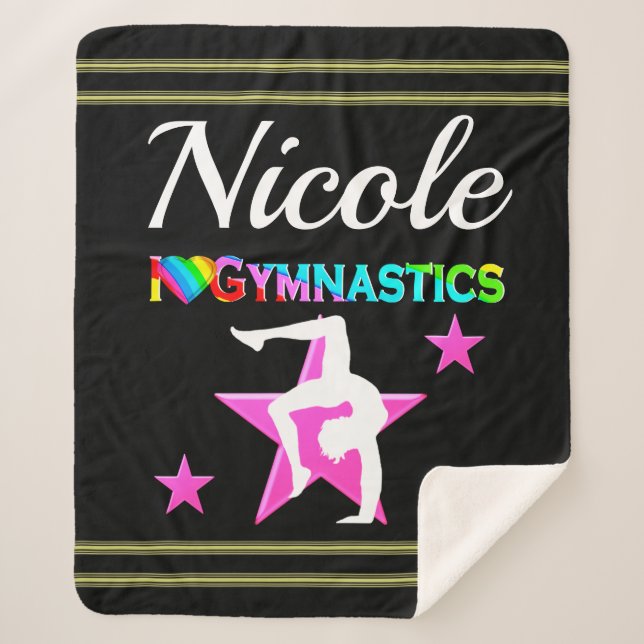 PRETTY PINK CUSTOMIZED GYMNASTICS DESIGN SHERPA BLANKET (Front)