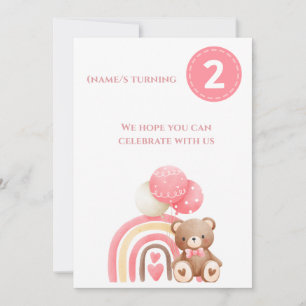 Pretty Pink & Cute 2nd Birthday Invitation