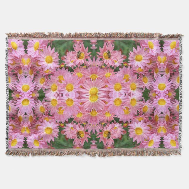 Pretty Pink Daisies And Bumble Bee Abstract       Throw Blanket (Front)