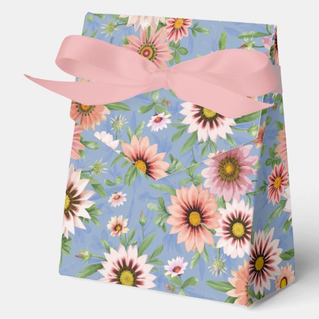 Pretty Pink Daisies on Blue Floral Pattern Favour Box (Front)