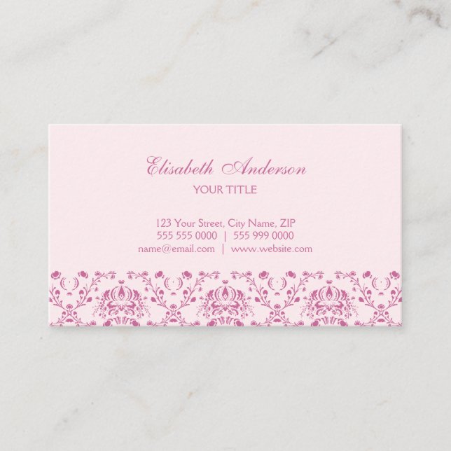 Pretty Pink Damask business card (Front)