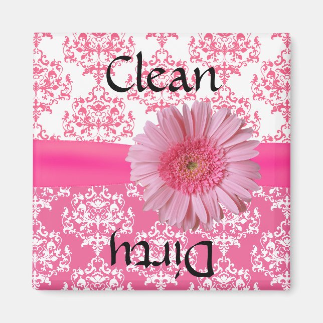 Pretty Pink Damask Dishwasher Magnet (Front)
