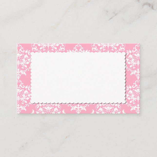 Pretty Pink Damask Escort Place Card (Front)