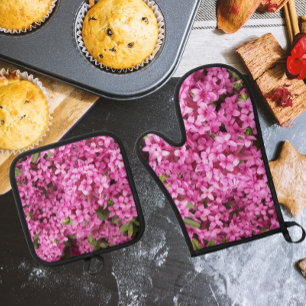 Pretty Pink Daphne Flowers Oven Mitt & Pot Holder Set