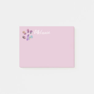 pretty pink  dog lovers paw print add text custom post-it notes