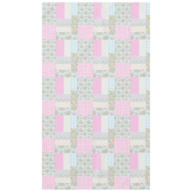 Pretty Pink Dog Roses Faux Patchwork Tablecloth (Front)