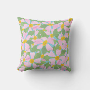 Pretty Pink Dog Roses on Sky Blue Pattern Cushion
