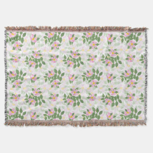 Pretty Pink Dog Roses on White Pattern Throw Blanket