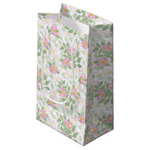 Pretty Pink Dog Roses on White Small Gift Bag