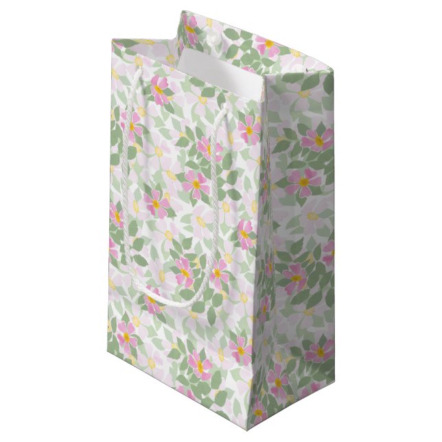 Pretty Pink Dog Roses on White Small Gift Bag (Front Angled)